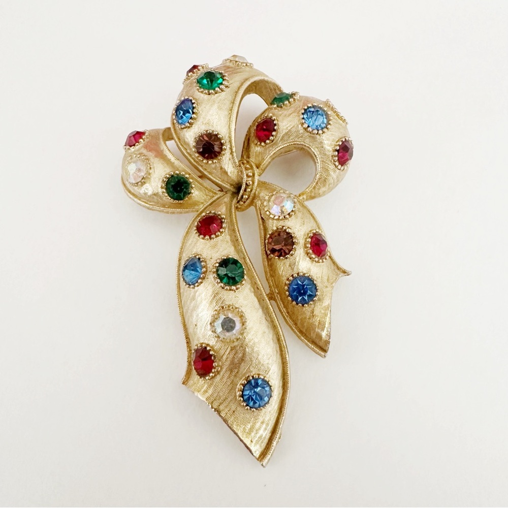 Vintage Lisner Rhinestone Bow Brooch